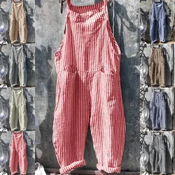 Hoge Kwaliteit 2023 Lente Herfst Casual Vrouwen Mode Katoenen Overalls Bohemian Streep Casual Overalls