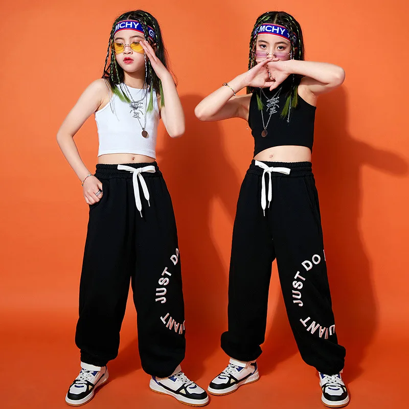 Kid Kpop Hip Hop Clothing Crop Tank Top Vest Streetwear Letters Casual Sweat Jogger Pants for Girls Jazz Dance Costume Clothes