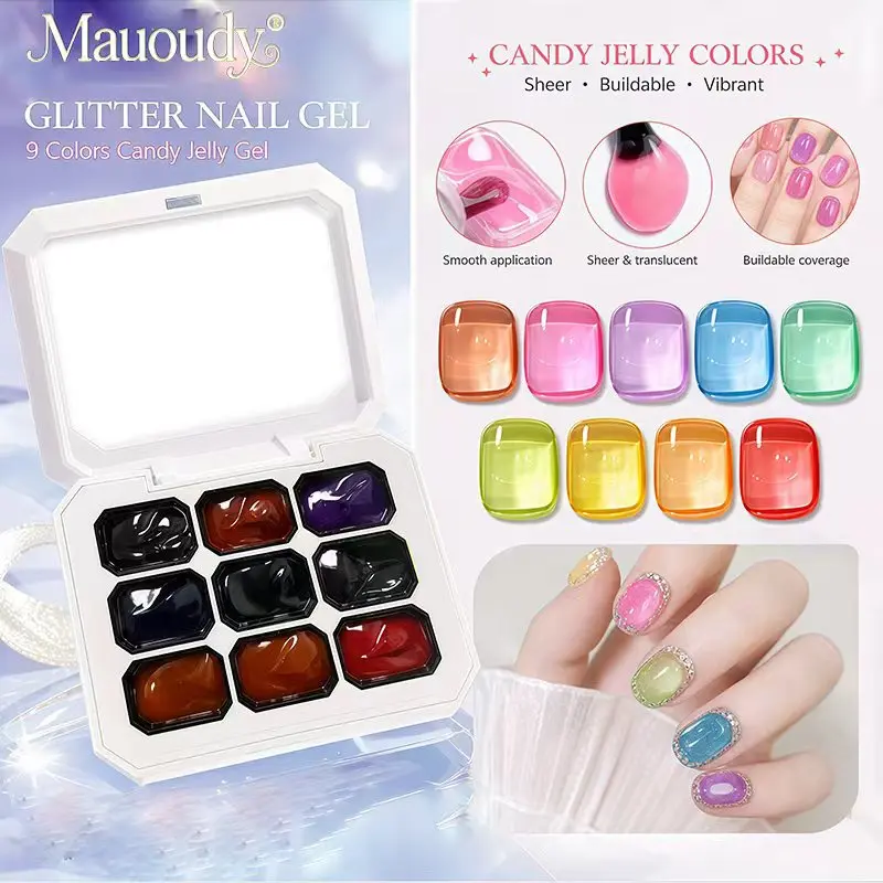 9-Color Candy/Jelly-Tone Solid Gel Nail Polish – Perfect for DIY Nail Art and Salon Use; Suitable for Beginners and Professional