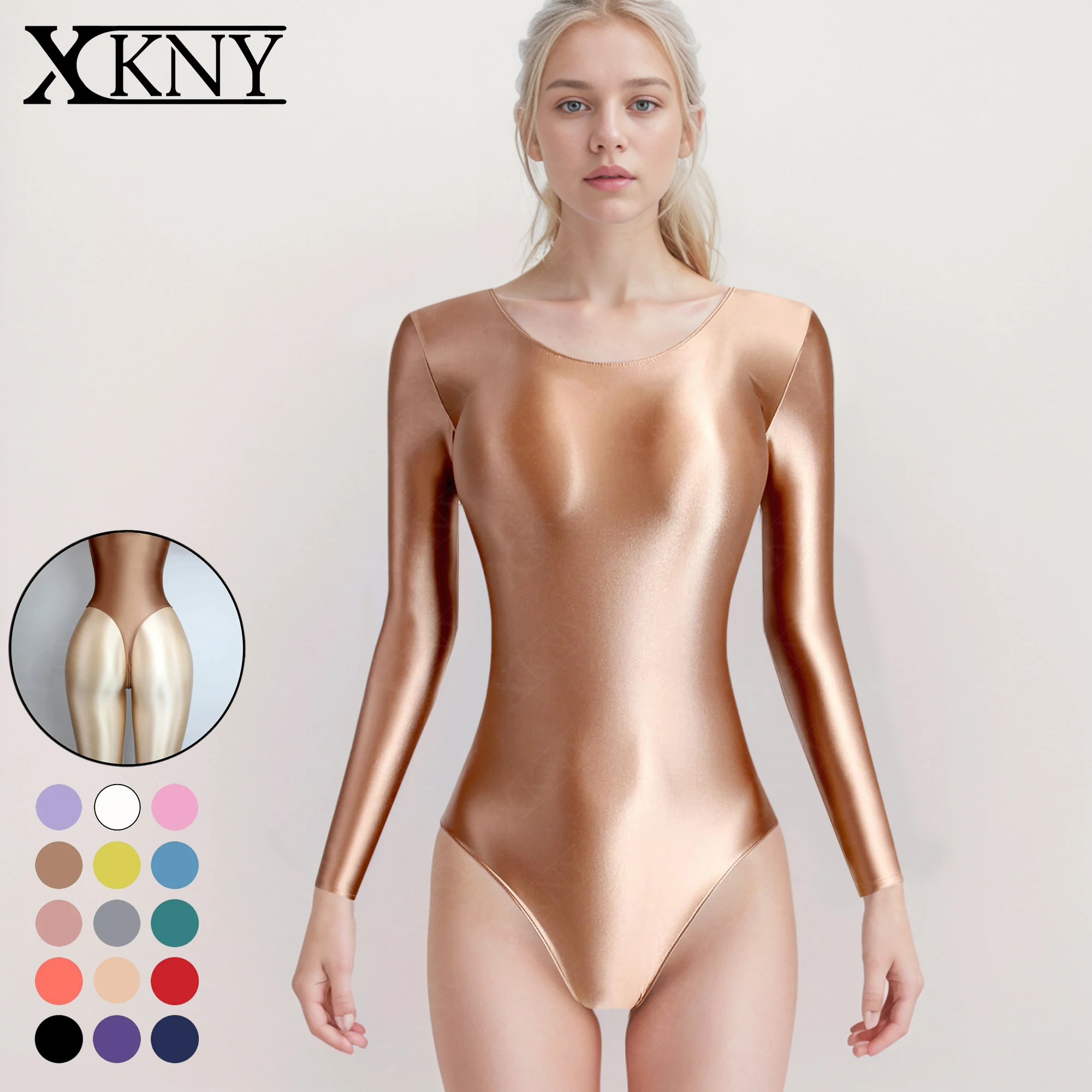 XCKNY – maillot de bain une pièce sexy, collant brillant à l\'huile, tongs lisses, fourchette haute, manches longues, vêtements de sport, Yoga, body,