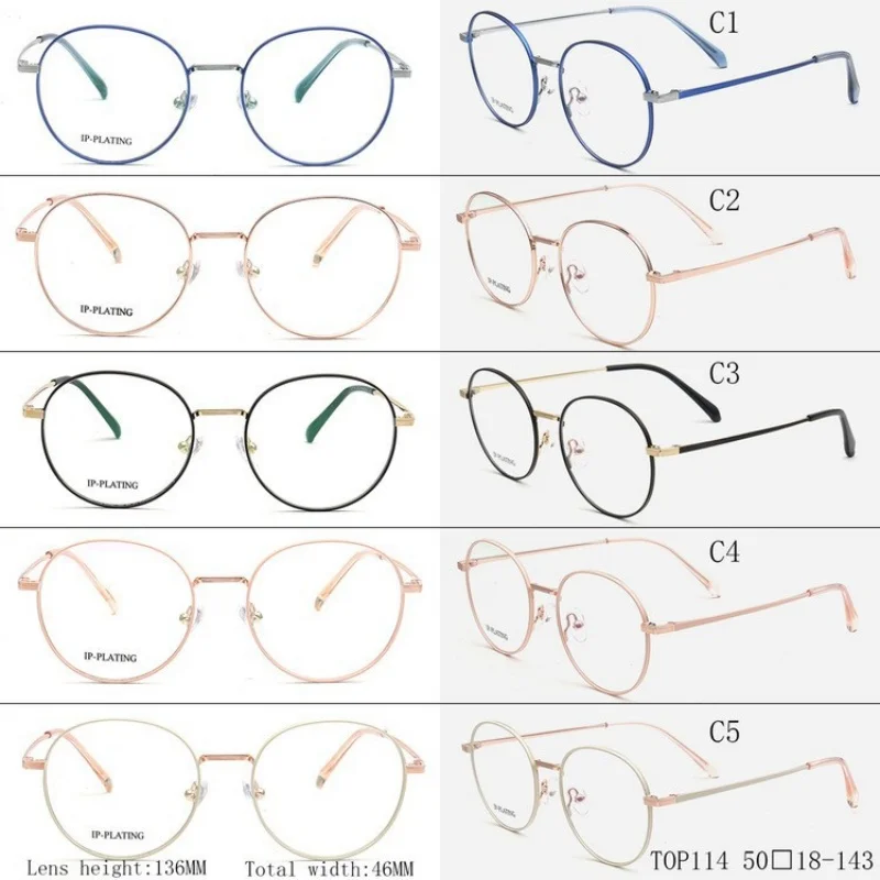 

Модная круглая оправа для очков для женщин и мужчин, легкие металлические оптические очки, очки по рецепту синего, розового, черного золота