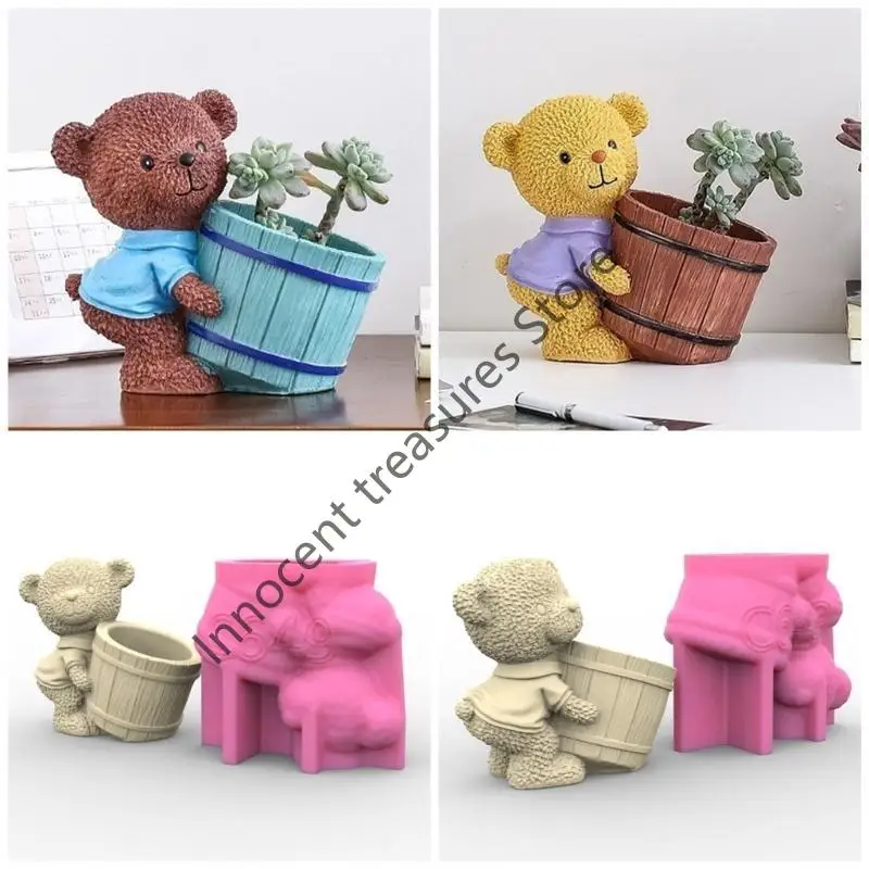 

3XUA силиконовая форма для цветочных горшков в виде животных, медведей, бетонные подсвечники, формы для держателей ручек