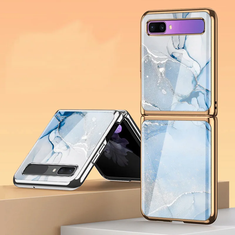 Z Flip 4 Funda Case for Samsung Galaxy Z Flip 4 Z Flip 3 2 1 Blue Marble Tempered Glass Shell Coque Protetion Phone Case Cover