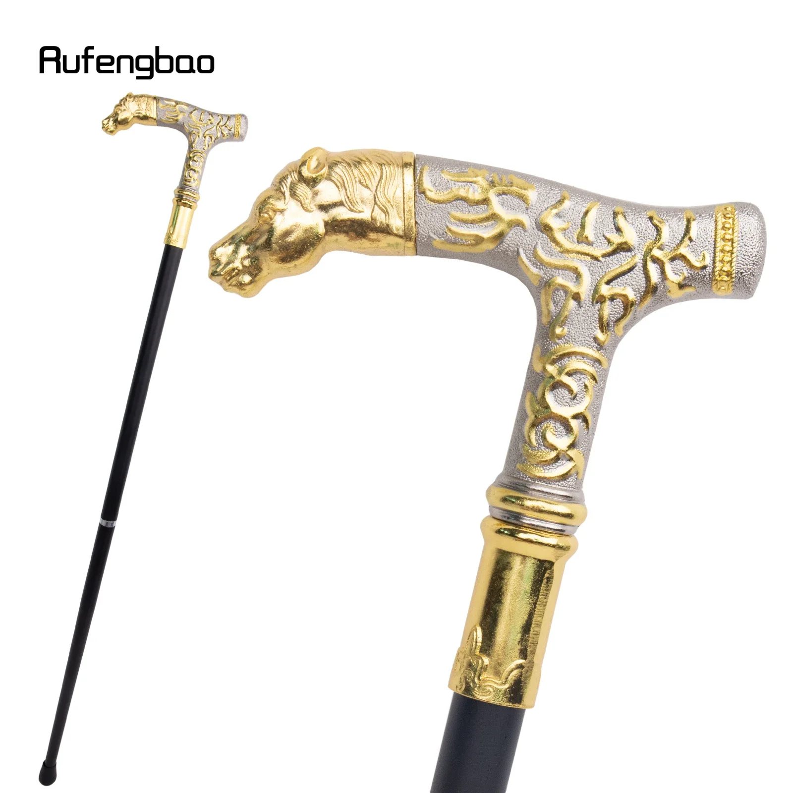 Golden White Horse Handle Luxury Walking Stick Party Fashion Elegant Walking Stick Decorative Cospaly Cane Knob Crosier 90cm