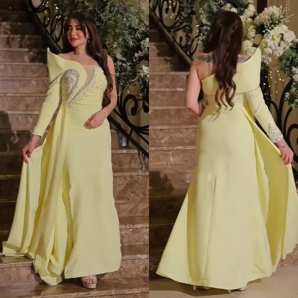 

Customized Modern Style Jersey Pleat Sequined Trumpet One-shoulder Long Dresses Bespoke Occasion Prom Exquisite