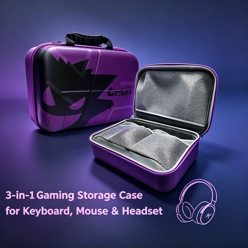 Hard 3‑in‑1 Gaming Peripheral Storage Bag, All‑in‑One Organizer for 61/68 Keys Mechanical Keyboard, Mouse and Over‑Ear Headphone