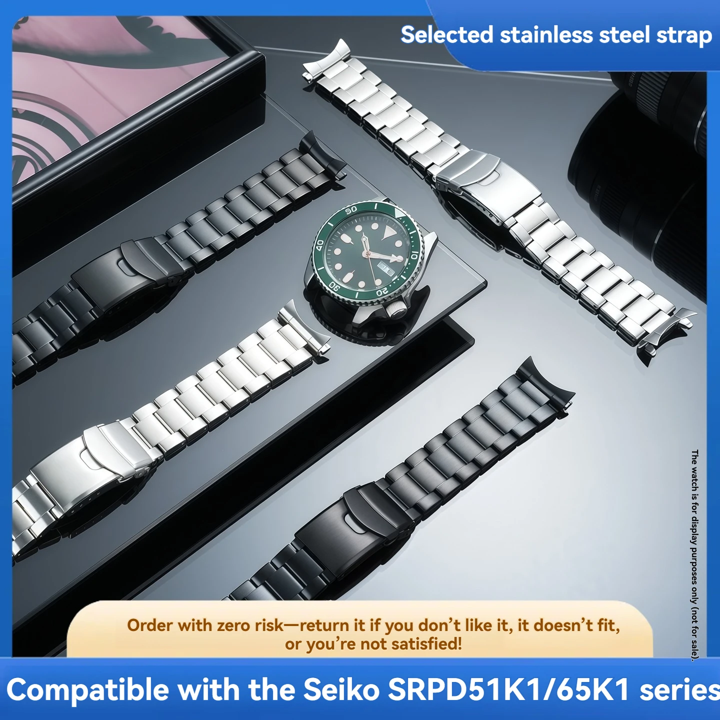 セイコー-ダイバーズウォッチ用-番号：-5-skx007、skx009、srpd63k1-53k1-55k1、srpd55、srpd53：22mm曲線ステンレススチールブレスレット