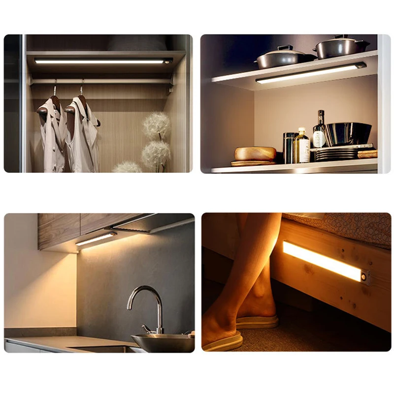 Ultra-thin Night Light Led Light Under Cabinet Light Motion Sensor Closet Light Cabinet USB Rechargeable Kitchen Lighting Lamp