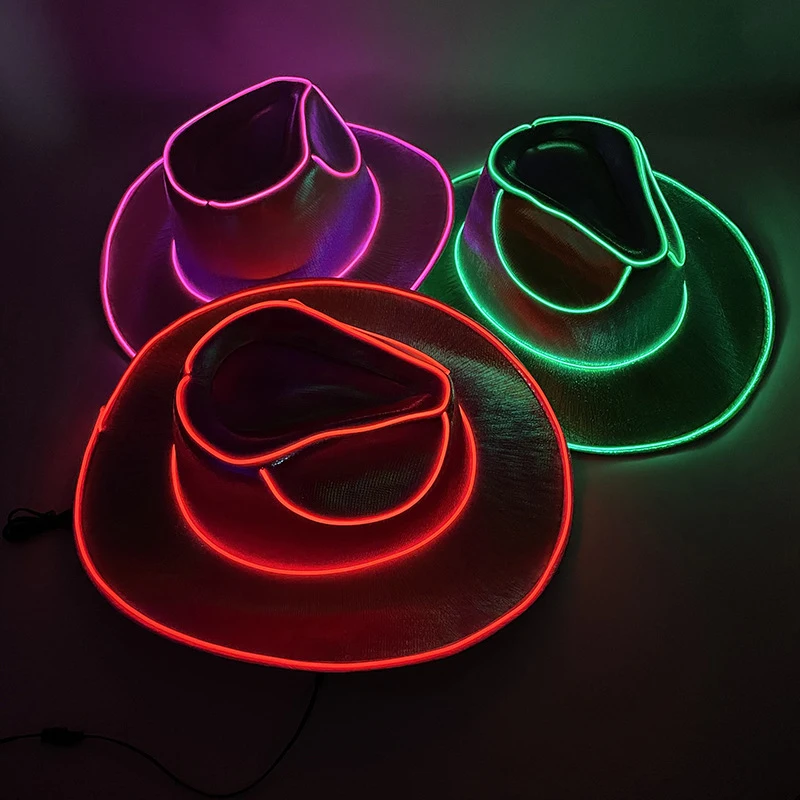 Disco Luminous Led Bride Cowgirl Hat Glowing Light Bar Cap Bachelorette Party Supplies Flashing Neon Western Cowboy Hat view 3