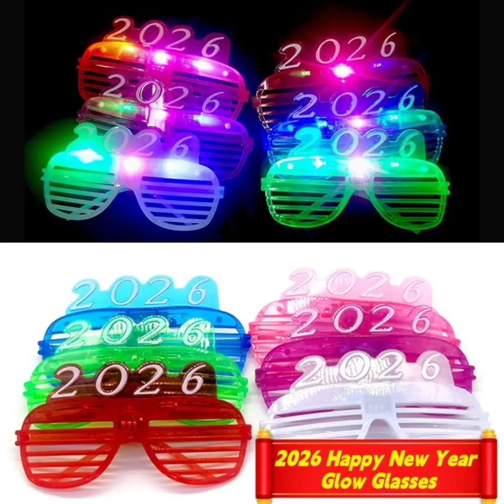 LED توهج 2026 السنة الجديدة توهج نظارات عدد رسالة التصوير الحلي 2026 LED توهج نظارات ملونة مربع/الحب شكل قلب #2