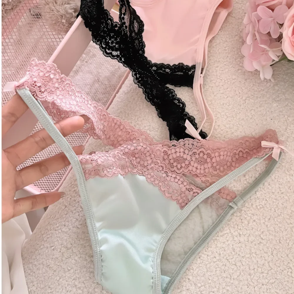 

Cross Belt Lace Transparent Sexy Women's Underpants Low Waist Mesh Hollowed Bow Panties Cotton Crotch Breathable Briefs Lingerie