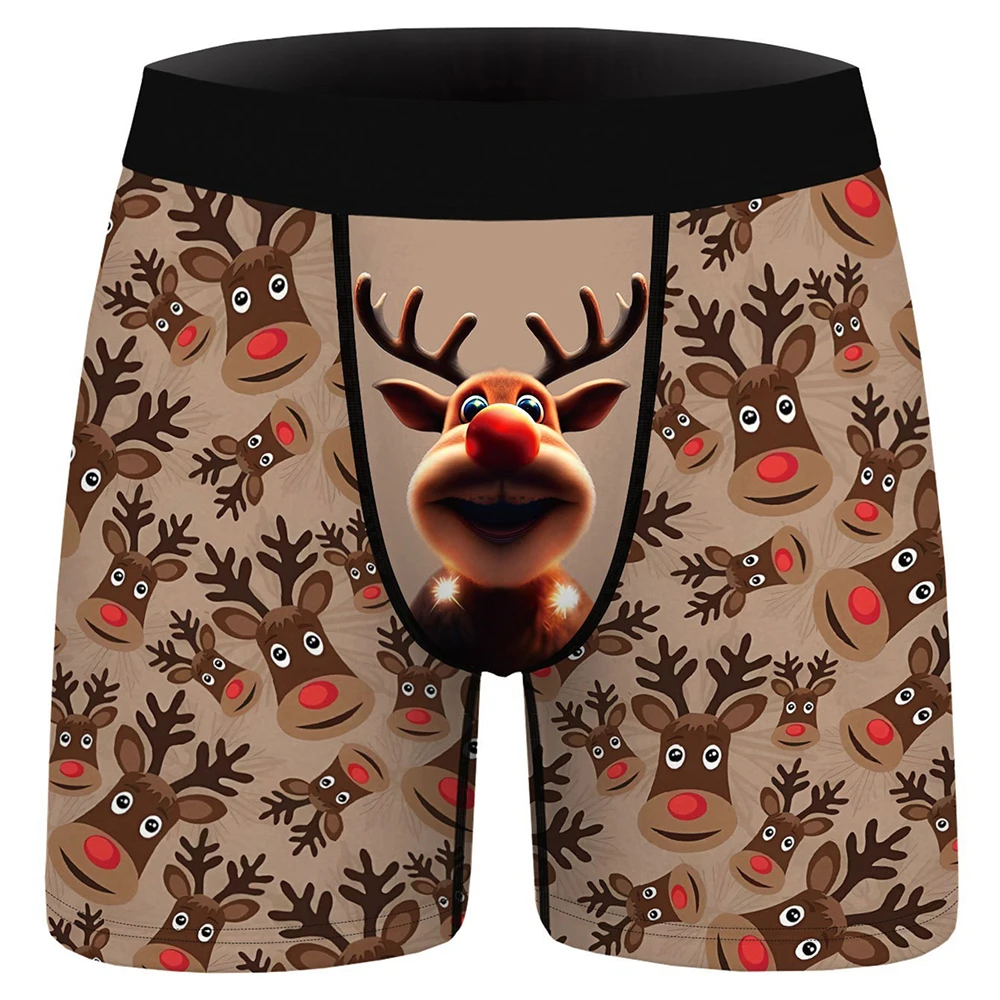

Цельные мужские сексуальные шорты-боксеры с принтом оленя, мужское повседневное спортивное нижнее белье, удобные и дышащие шорты-боксеры