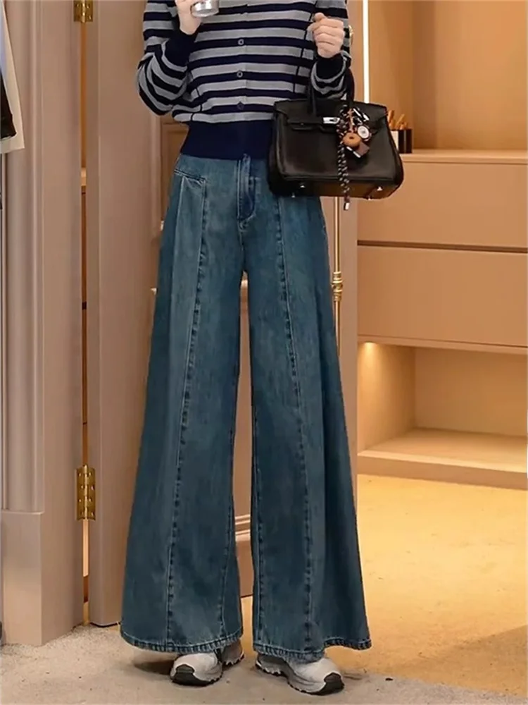 

Широкие прямые джинсы с высокой талией. Женские свободные джинсы для похудения с высокой талией и широкими штанинами для грушевого тела больших размеров.