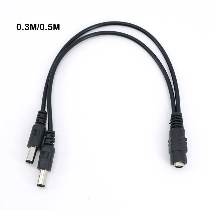 10pcs 0.3/0.5m DC 1 Female To 2 Male Way Connector Plug Power supply Splitter extend Cable 5.5x2.1mm cord for led strip light T1