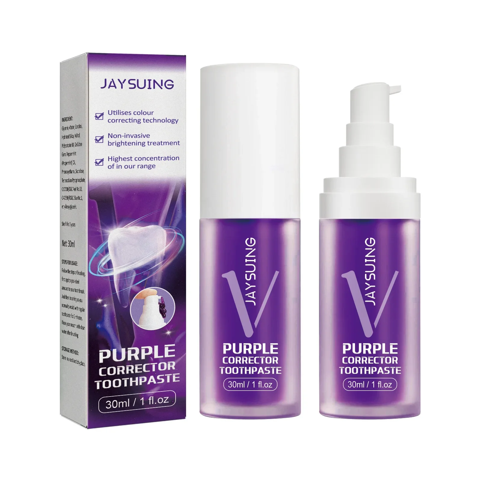 V34 Purple Color Corrector Toothpaste 30ml Instant Smile Brightening Enamel Repair Fresh Breath Whitening Teeth Toothpaste