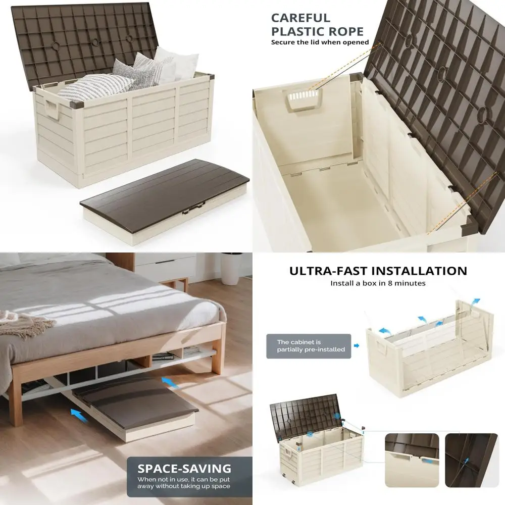 

Folding 75 Gallon Outdoor Storage Container, Large Plastic Deck Box for Garden and Pool Accessories