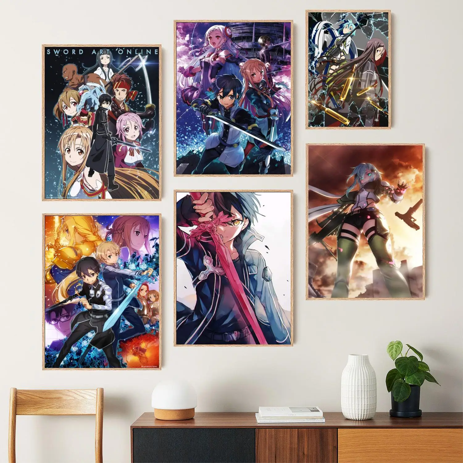 Sword Art Online Sao Kirito Asuna Anime Canvas Art Poster, Wall Art Picture Print, Modern Family Bedroom Decor Posters