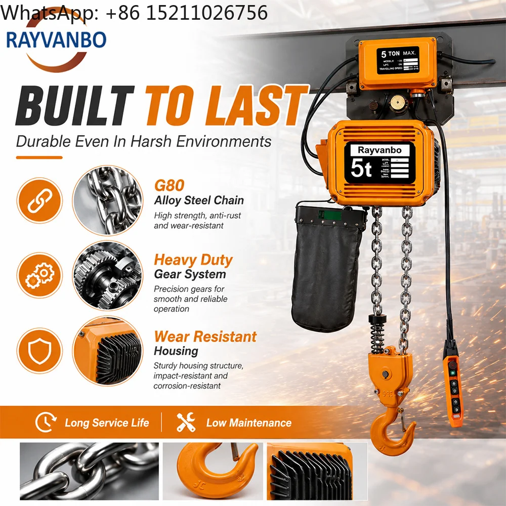 Low Noise Sealed Housing Inverter Control 1 Ton 2 Ton 3 Ton 5 ER Electric Chain Hoist Cleanroom Assembly Lifting