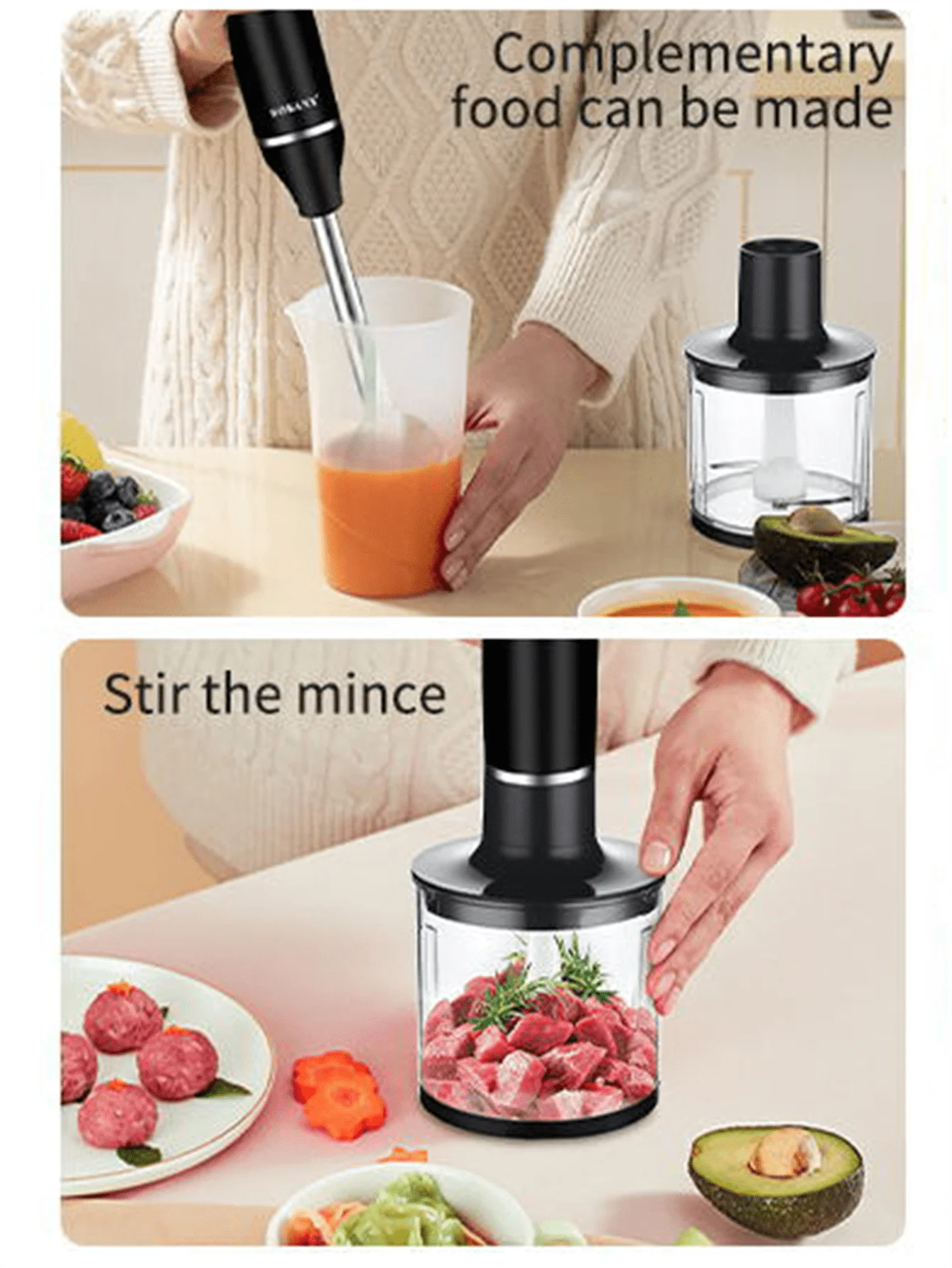 خلاط يدوي سوكاني 1714، سرعتين، 5 في 1، خلاط يدوي، خفق، مفرمة لحم، كوب قياس #2