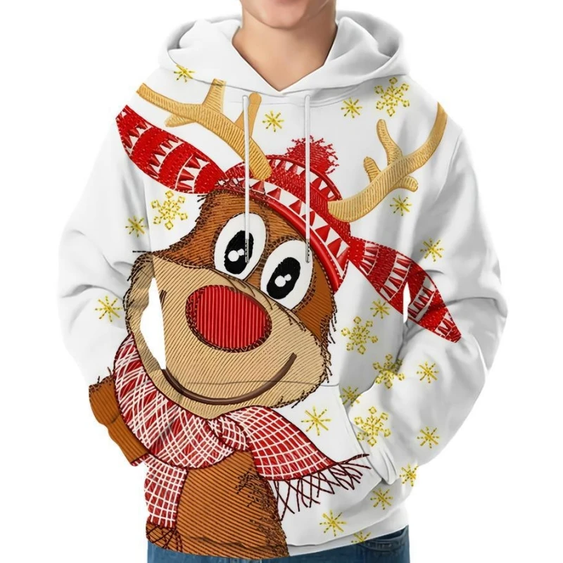 Christmas Clothing For Men&Women 2024 Autumn Winter Hoodie Family Outfit Cute Reindeer Red White Joyful Hot Sale y2k Clothes