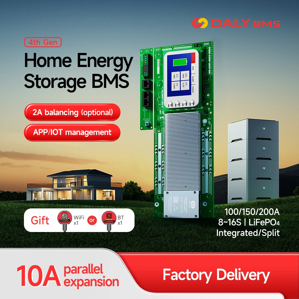 

Интеллектуальная инверторная BMS Daly для LiFePo4 8S 24В 16S 48В 100А 150А 200А, BMS для систем накопления энергии, совместимая с Growatt Deye Pylon, 1А 2А, активный баланс