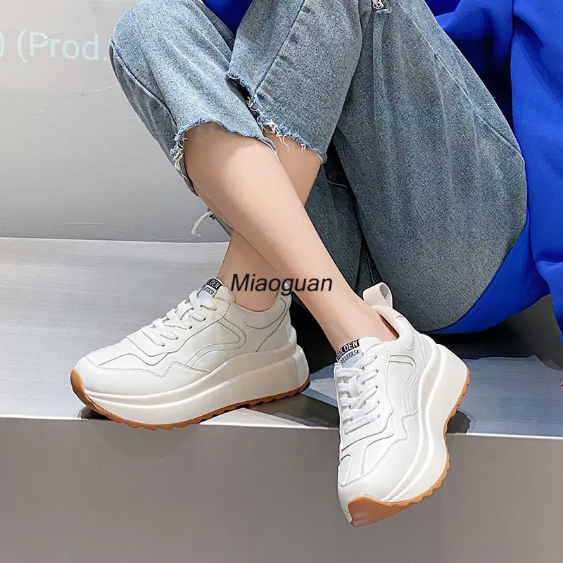 Fashion Women Shoes Platform Sneakers Ladies Lace-up Casual Breathable Comfort Shoes White Girl Sneaker Spring Autumn Round Toe