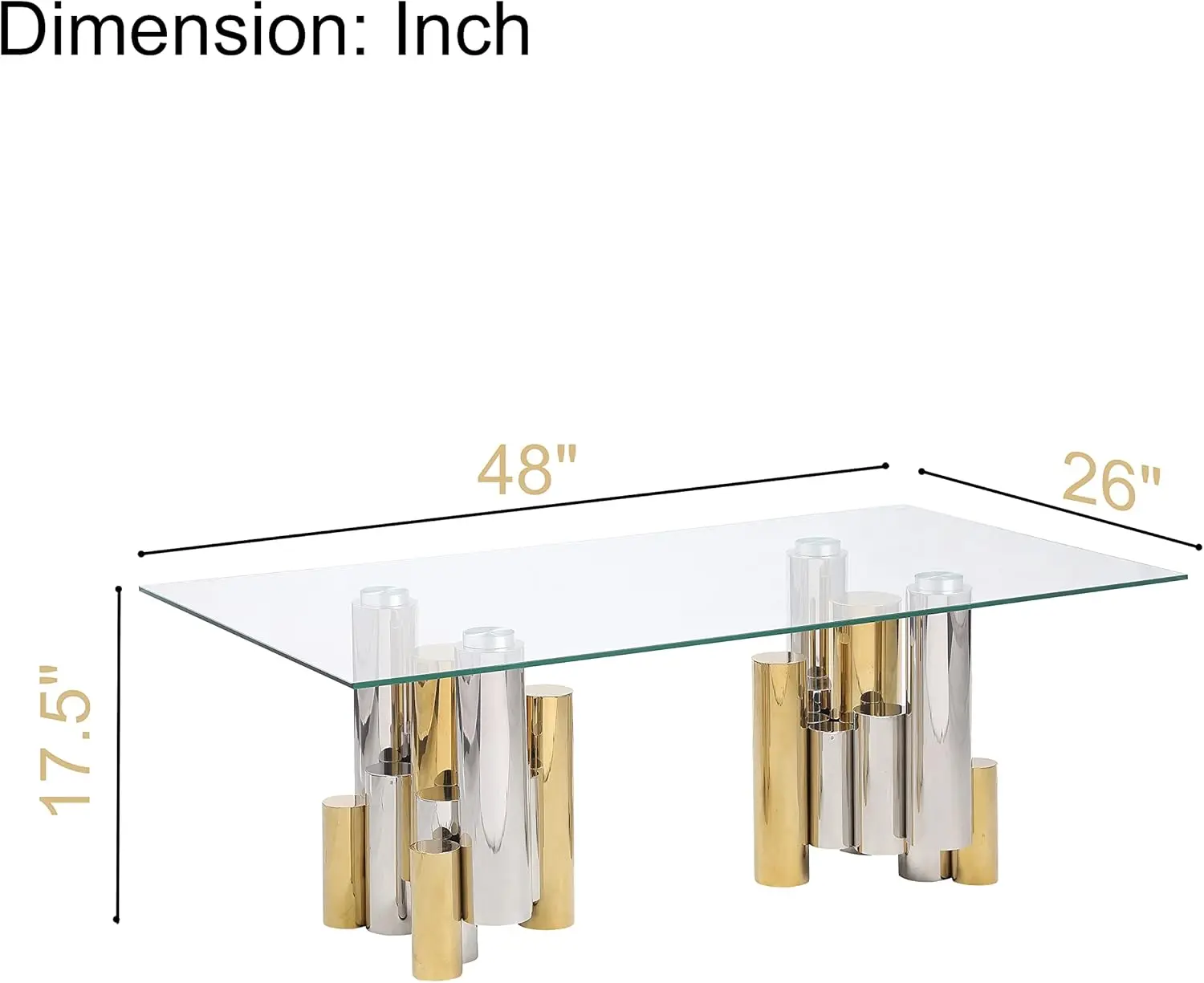 Clear Glass Coffee Table with Gold Silver Irregular Stainless  Luxury Rectangular  Living Room Modern Elegant  Home Office