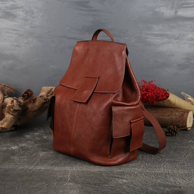 Genuine Leather Women Fashion Backpack 2024 New Head Layer Cowhide Backpack For Ladies Large Capacity Vintage Travel Bag