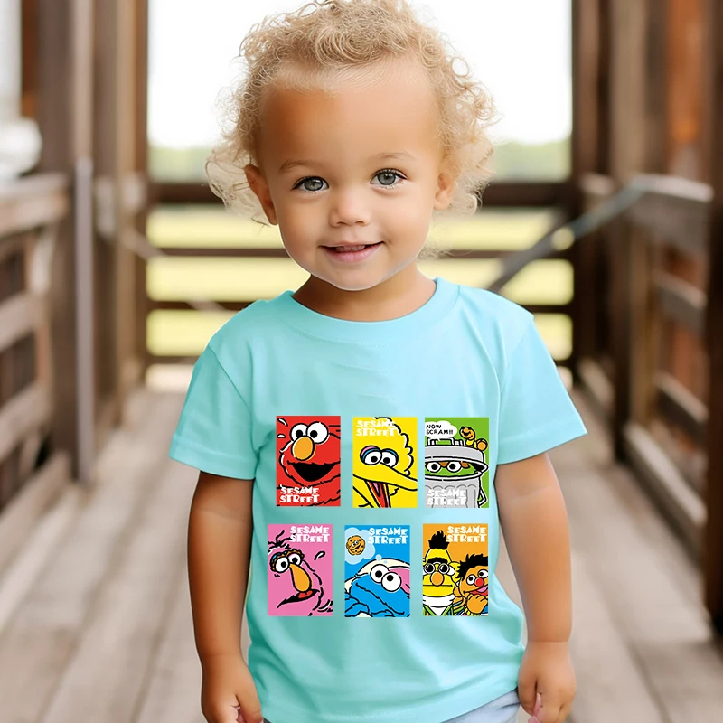 

Sesame Street Printed Kids T-shirt Summer Children's Cotton Short Sleeve Suitable for Boys and Girls Blue Casual Tops