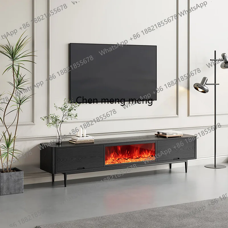 

Medieval wood grain fireplace TV cabinet simulated flame embedded electronic stove decorative floor counter