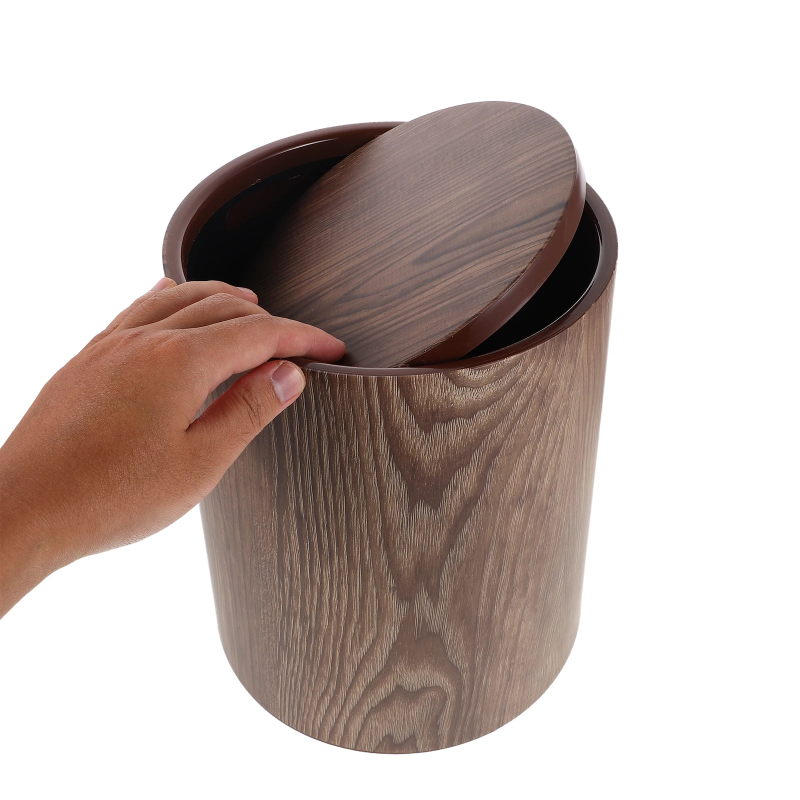

Vintage Wood Grain Large Capacity Trash Can Flipping Top Garbage Bin for Home Office Kitchen Bathroom Decorative Waste Basket