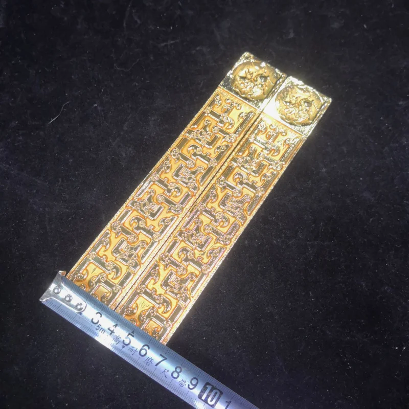 Antique Crafts Vintage Gold-Plated Four Treasures of the Study Wang Xizhi Mid-Autumn Festival Sticker Ruler Pair Ornament Antiqu