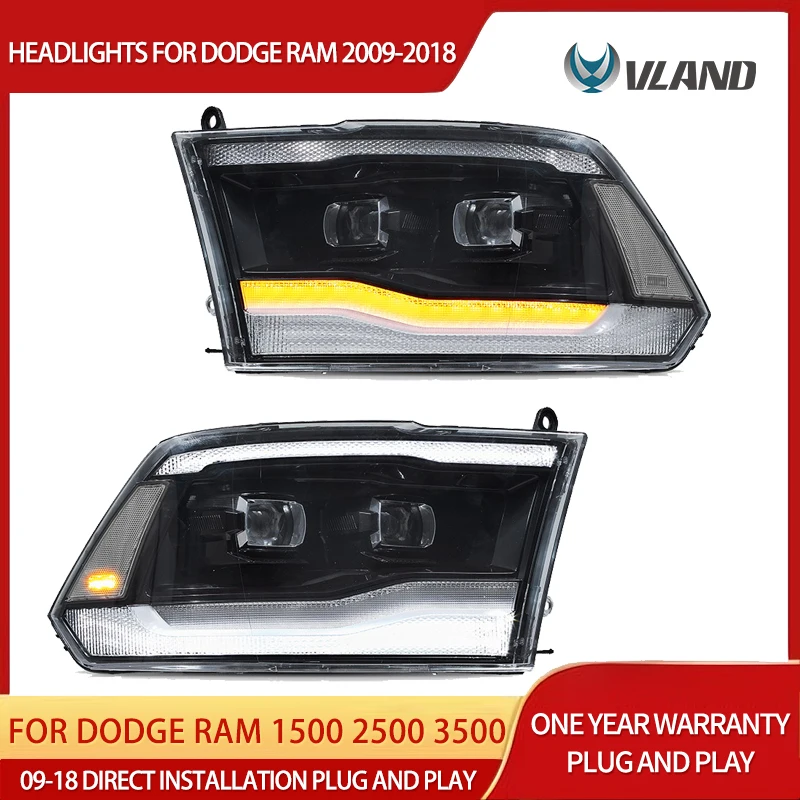 

Полностью светодиодные фары VLAND для Ram 1500 2500 3500 годов 2009-2018 гг., черный корпус, светодиодные фары проектора DRL в сборе