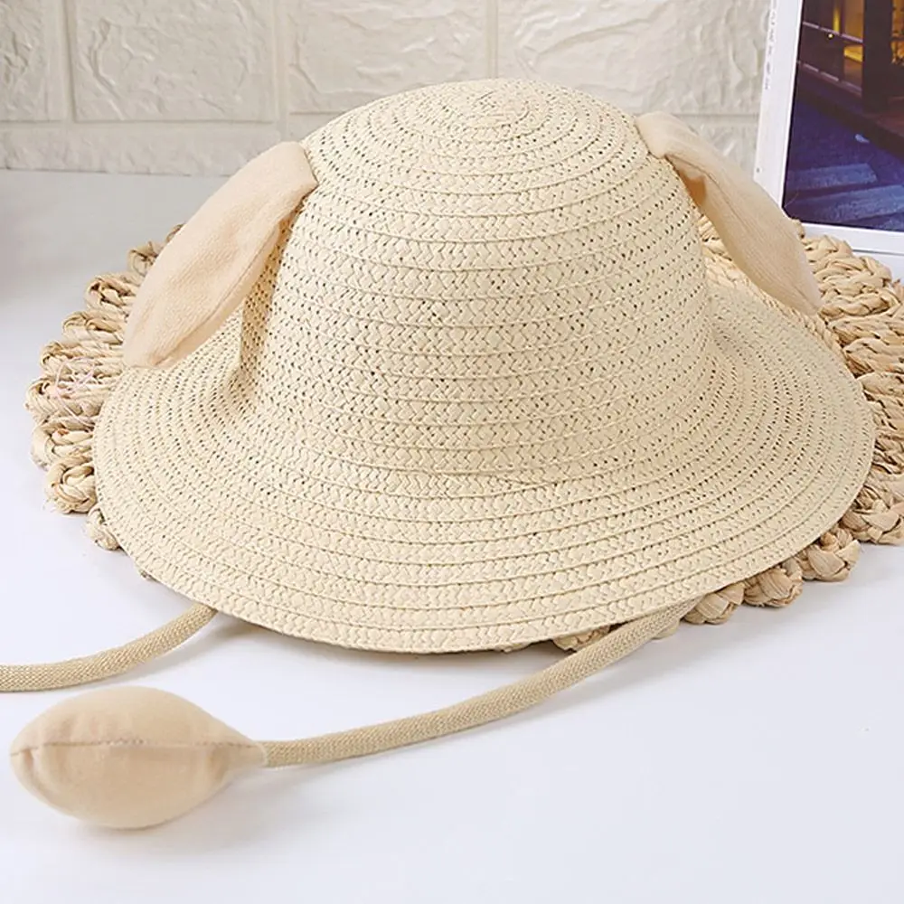 Breathable Moving Ears Wide Brim Fisherman\'s Hat Straw Hats Sun Hat Beach Hat