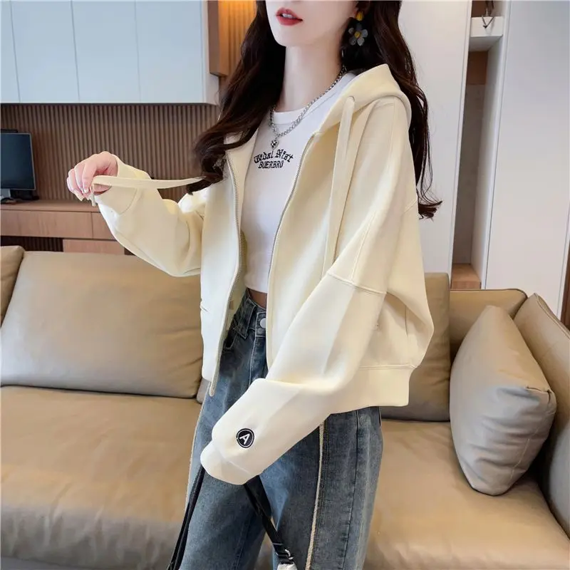 Hoodies Sweatshirt For Women Cropped Full Zip Up 2025 Trend 2000s Y2k Style Dropshiping Matching With Zipper Woman Hooded Tops