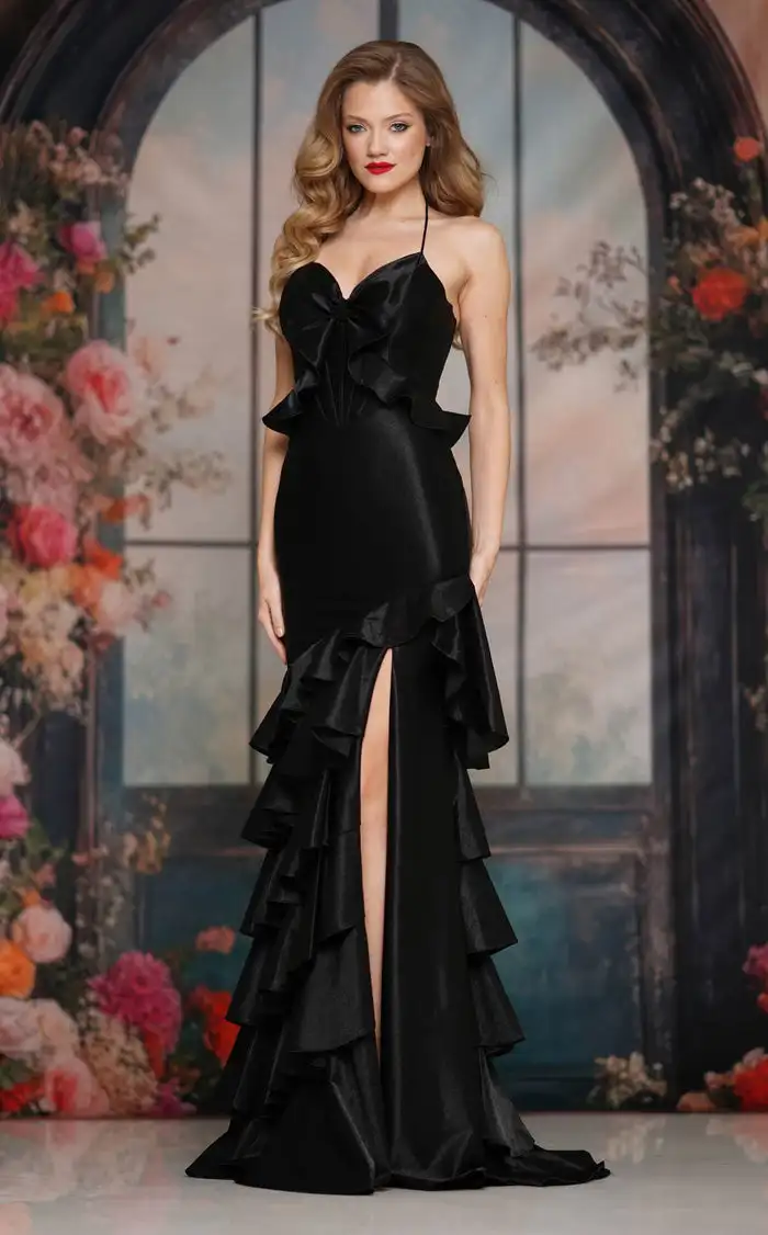 Maßgeschneiderte sexy Charmeuse-Kleider mit gerüschter Schleife, A-Linie, Spaghettiträger, lange Kleider, maßgeschneiderte Anlasskleider, Größen erhältlich, modisch