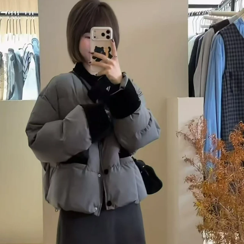 Korean-style Color-blocking Lapel Cotton-padded Coat for Women 2026 Winter New Style Warm Short Cotton-padded Coats for Women