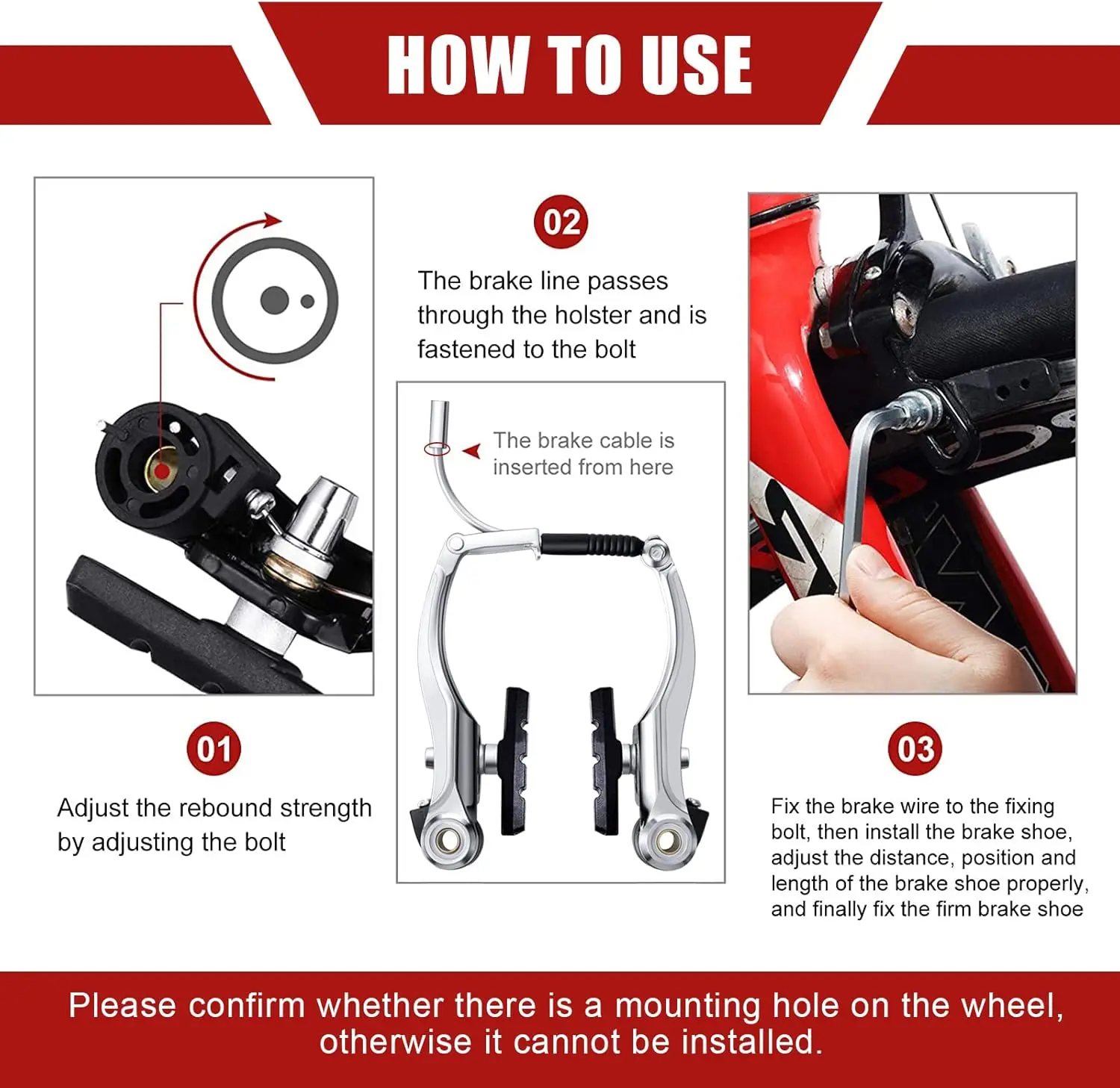 MTB Fahrrad V Bremssattel Set mit Bremsdraht AL Mountainbike BMX Cruiser Linear Pull Bremsklemme mit Installationswerkzeug – Detail 8