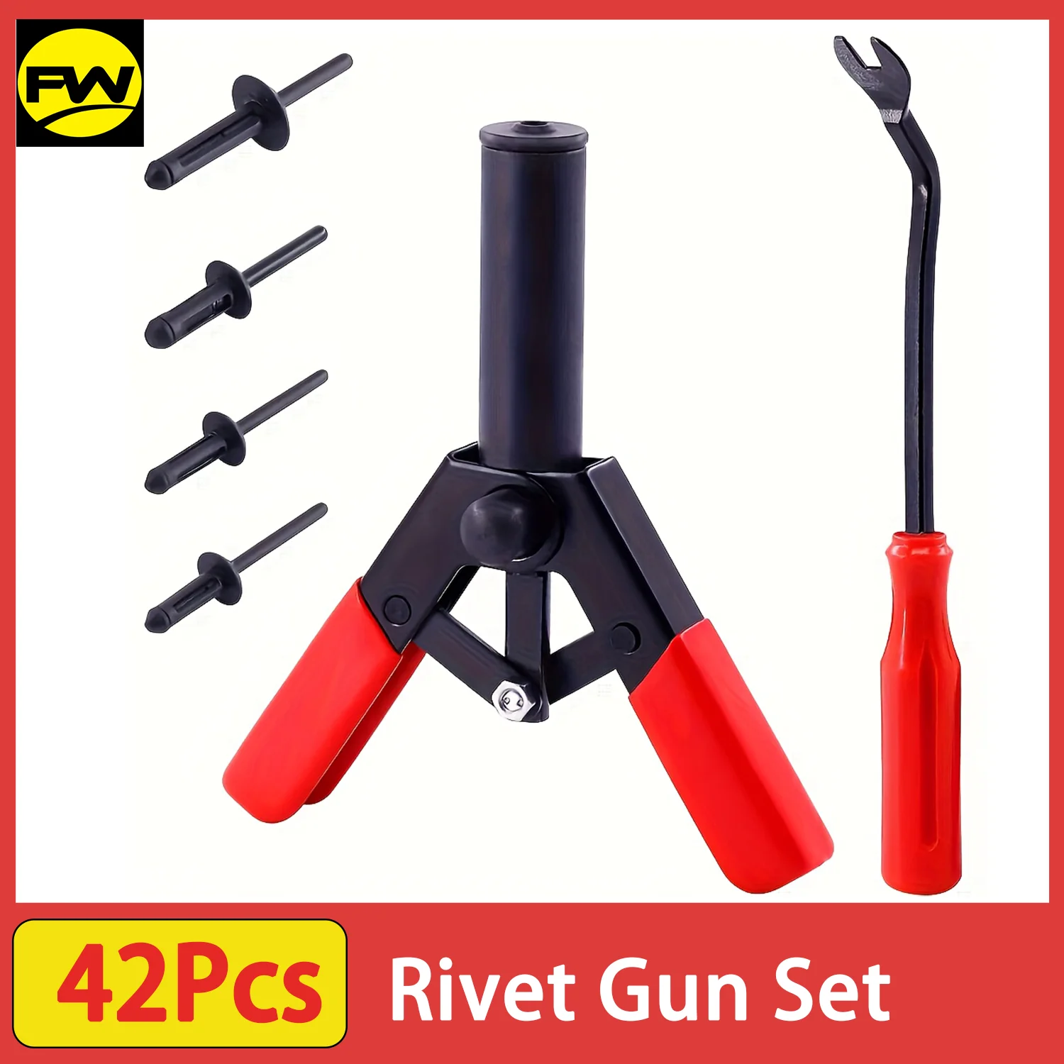 

Набор заклепочных пистолетов, 42 шт., с 40 нейлоновыми глухими заклепками 4 размерами и 1 инструментом для снятия крепежа, ручным заклепочником, подходящим для автомобилей