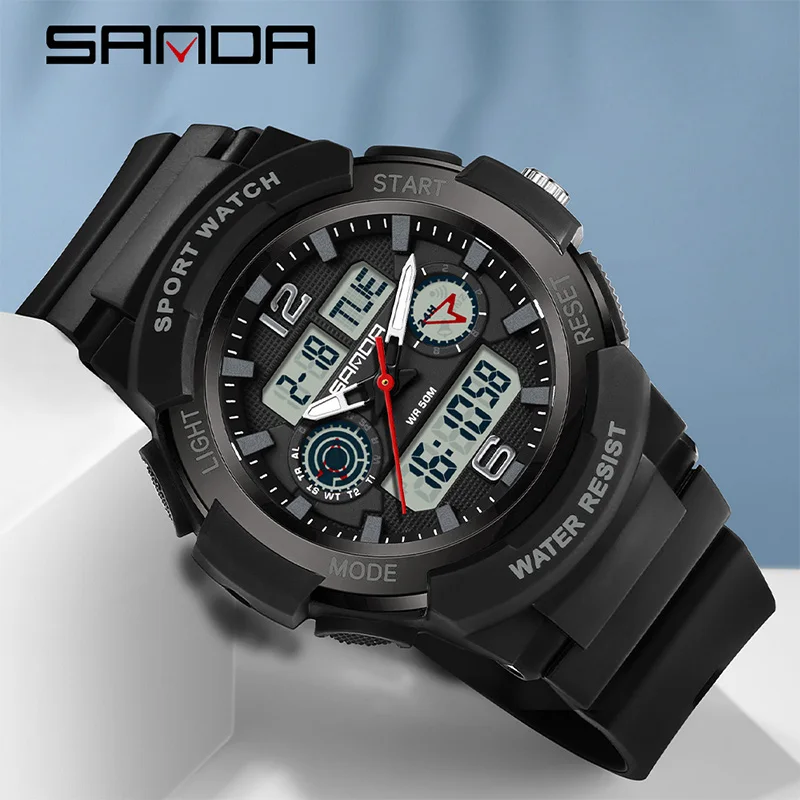 Fashion SANDA Brand Men Watches Sports Pedometer Countdown 50M Waterproof Digital Watch Military Wristwatch Relogio Masculino