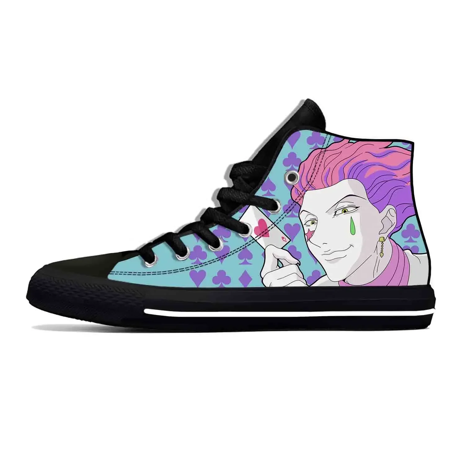 

Hot Summer Japanese Anime Manga Hunter X Hunter Hisoka Morow Casual Cloth Shoes High Top Men Women Sneakers Classic Board Shoes