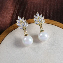 Elegant Cubic Zirconia Mabe Pearl Drop Clip on Earrings Without Piercing Ear Clips for Women Wedding Jewelry