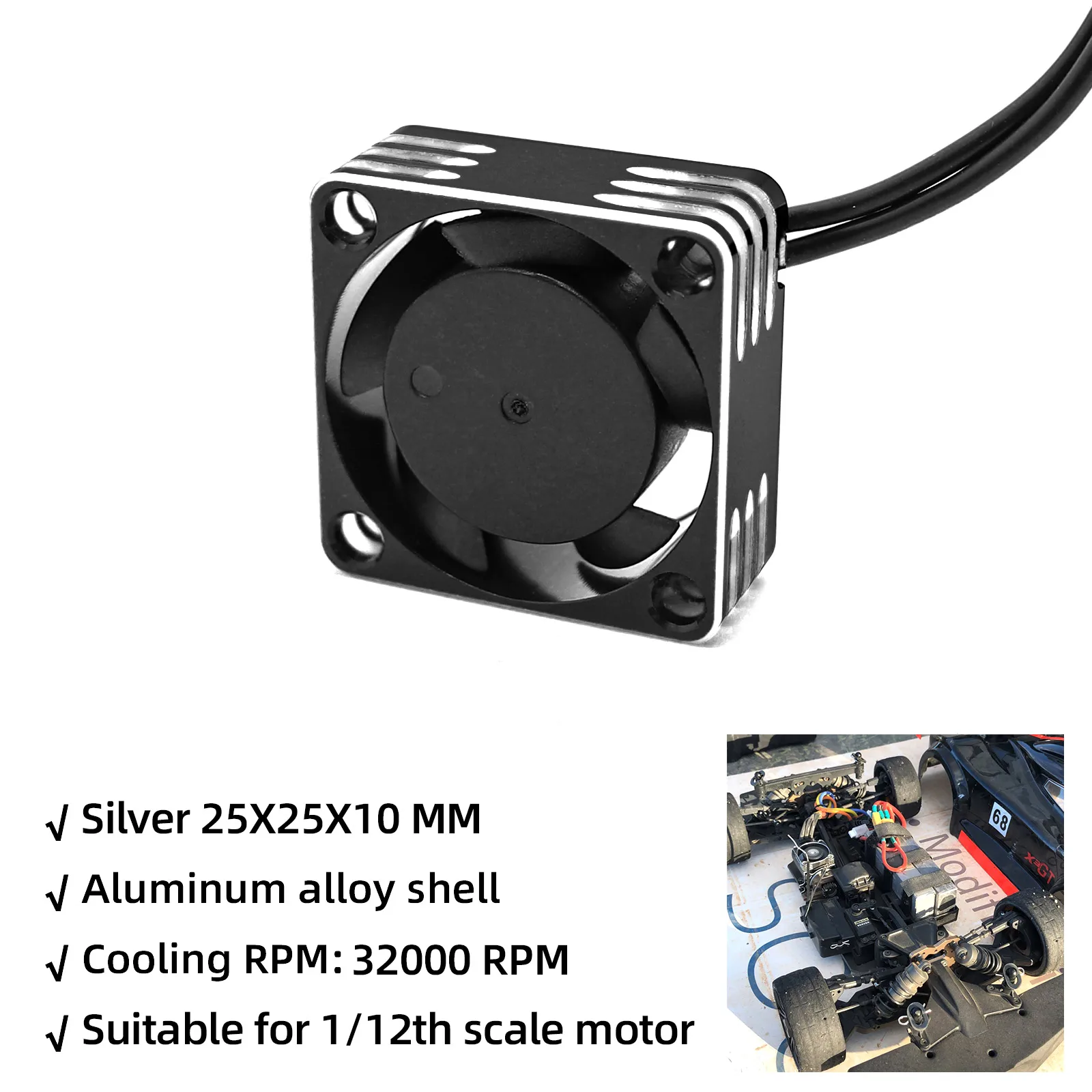 RCZIPROY RC 25mm 30mm 35mm 40mm 50mm Fan Koelventilator RC Creeper 1/10 1/8 1/5 540 550 3650 Motor Borstelloze/Geborstelde ESC RC Auto - afbeelding 1