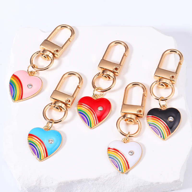 

Kawaii Colorful Alloy Enamel Heart With Rainbow Key Chain For Girls Women Handbag Wallet Phone Pendant Ornaments Keyrings Gifts