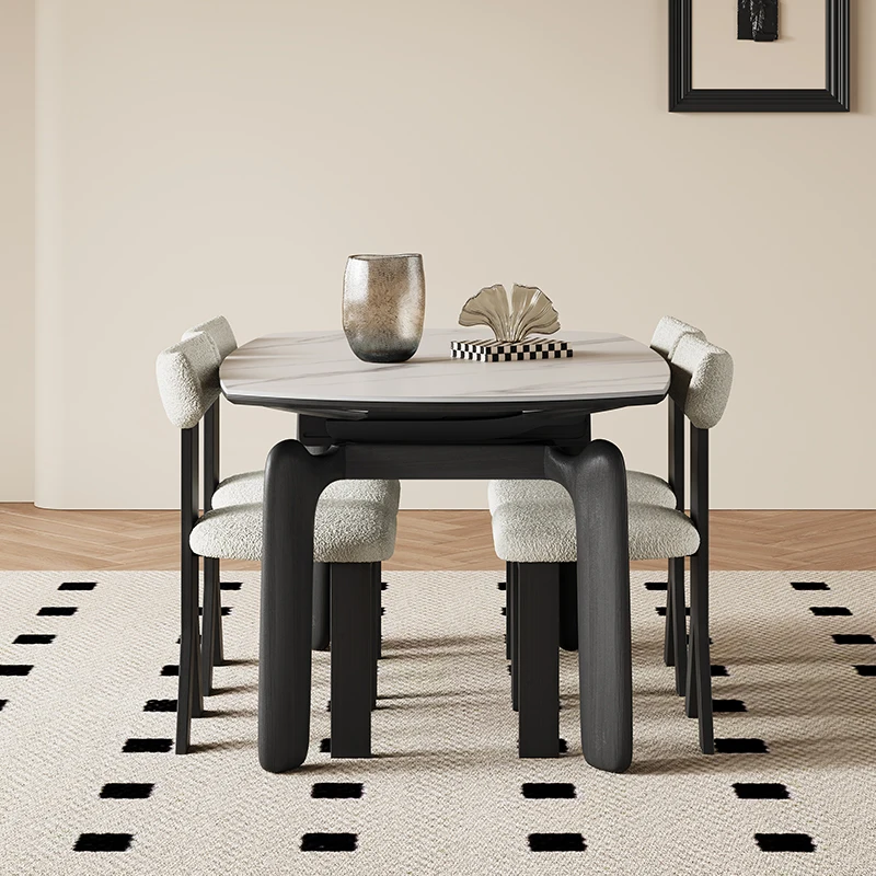 Losa de roca retráctil, mesa redonda variable, mesa de comedor medieval de madera maciza