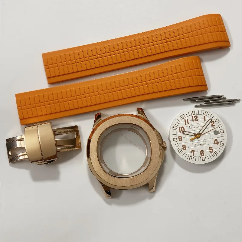 إكسسوارات ساعات جديدة 42 مللي متر لعلبة قنبلة يدوية حافظة ذهبية وردية حزام مطاطي مجموعة إبرة حرفية زجاج الياقوت