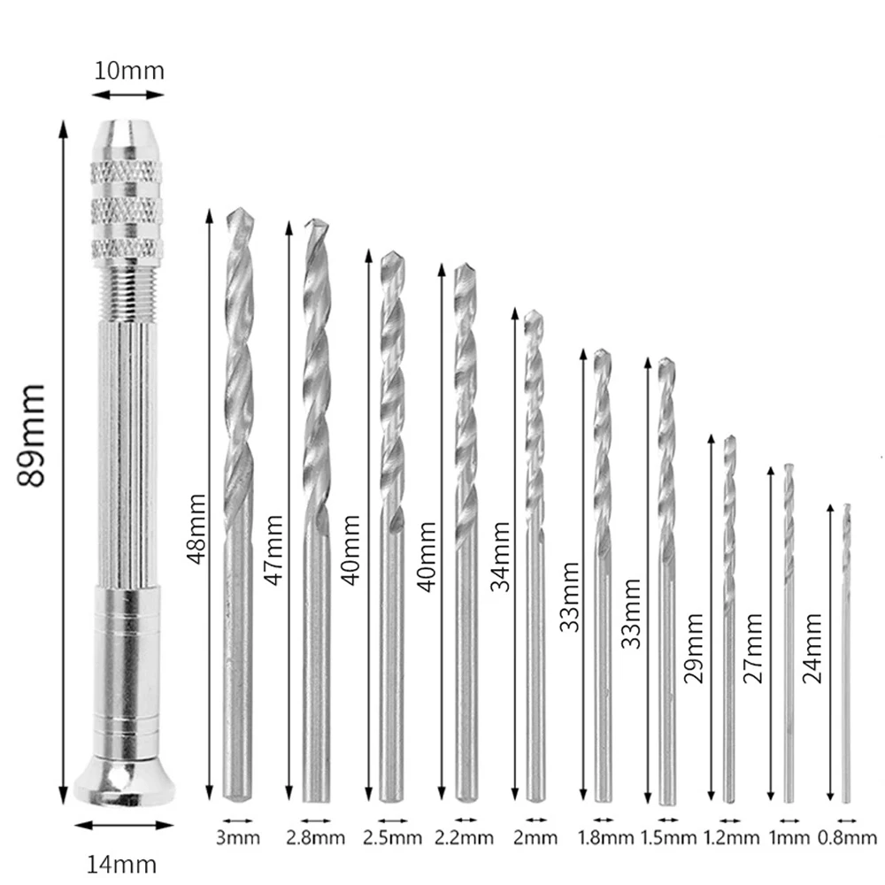 KATWAY Jewelry Wood Plastic DIY Craft Hole Drilling Rotary Tools 10pcs 0.8mm - 3.0mm Mini Hand Drill with Keyless Chuck HH-AA18