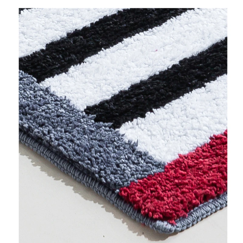 Fashion Striped Bath Mat Set Thickened Flocked Microfiber Bathroom Rugs Bedroom Bedside Area Rug Soft Absorbent Non-slip