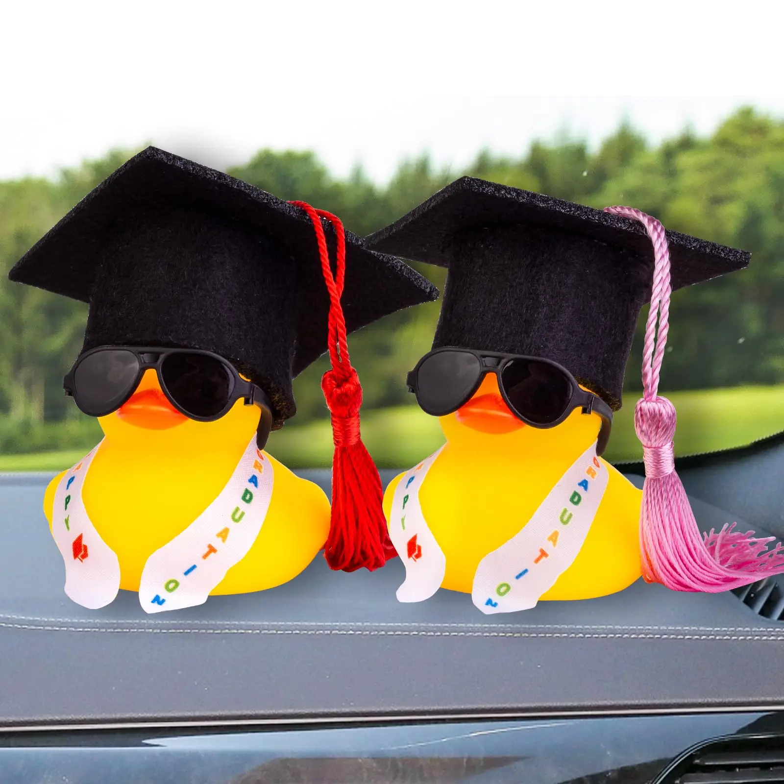 Pato de borracha de formatura, presente de formatura de pato de carro com borlas para crianças, lembranças de festa em sala de aula de estudantes