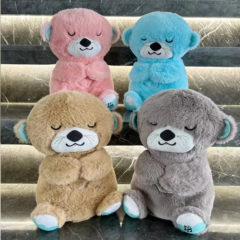 Respirazione lontra sonno e compagno di giochi lontra musicale farcito peluche per bambini con suono leggero neonato sensoriale comodi regali per